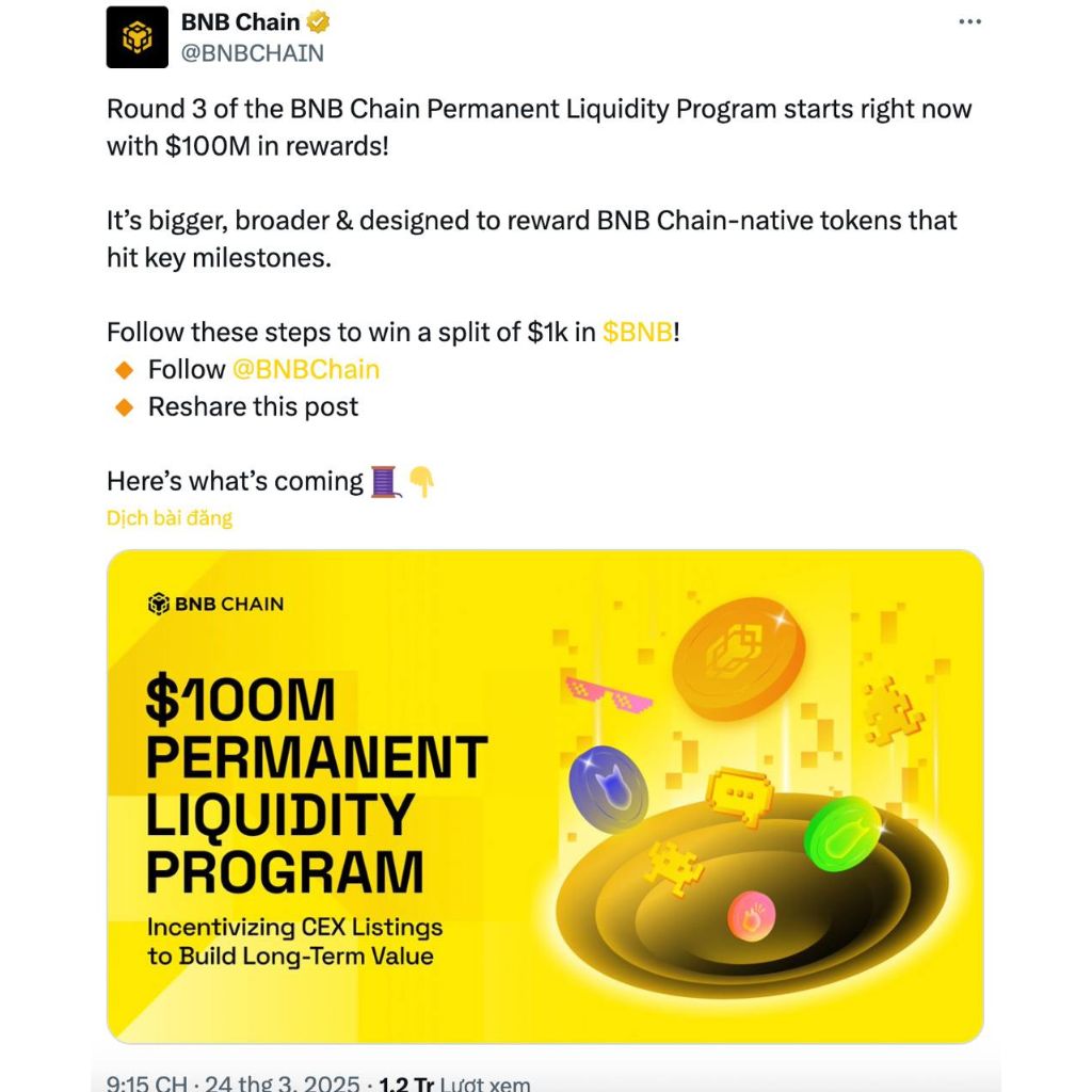 Recap thị trường Crypto tuần qua (24/03 - 30/03) 3 BNB Chain ra mắt chương trình thanh khoản vĩnh viễn 100 triệu USD