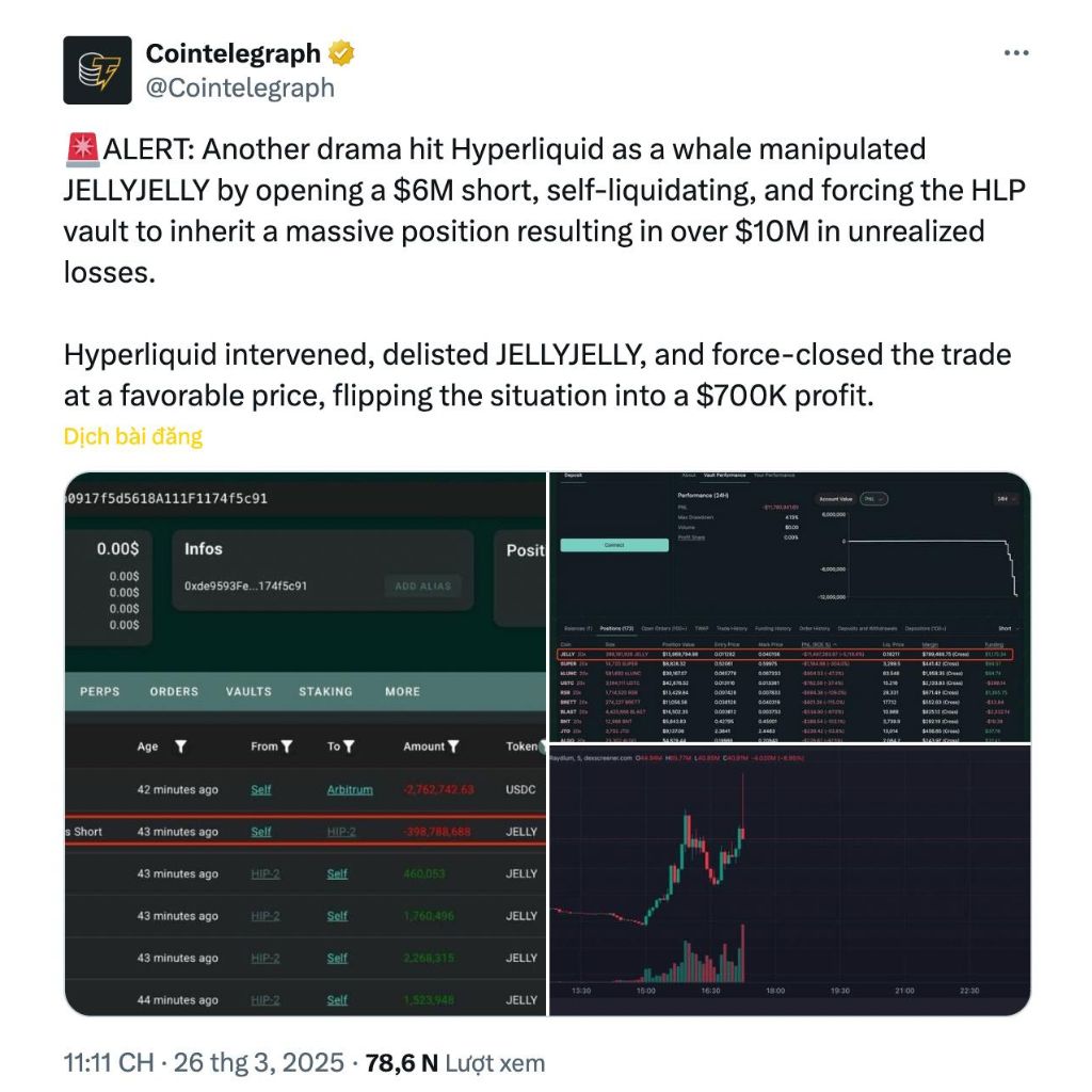 Recap thị trường Crypto tuần qua (24/03 - 30/03) 2 Hyperliquid lỗ nặng gần 12 triệu USD