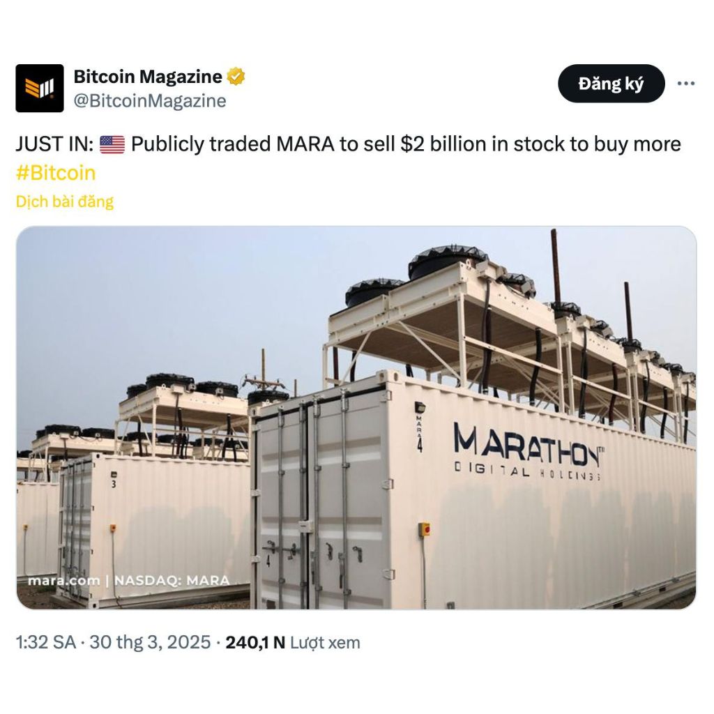 MARA Holdings lên kế hoạch huy động 2 Tỷ USD qua cổ phiếu để mua thêm Bitcoin 2 Mara Holdings huy động 2 tỷ USD để mua thêm Bitcoin