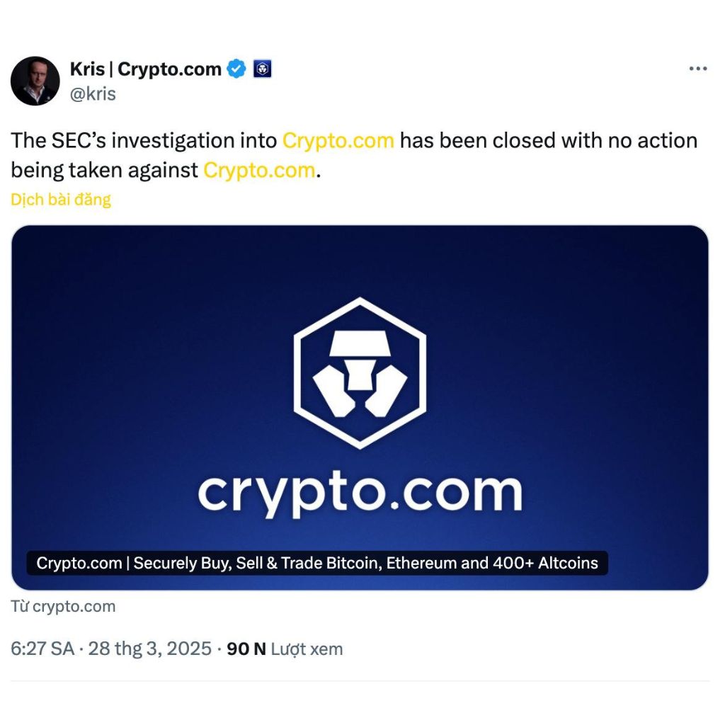 SEC rút lui: Cuộc điều tra Crypto.com chính thức khép lại 2 SEC ngừng điều tra Crypto.com