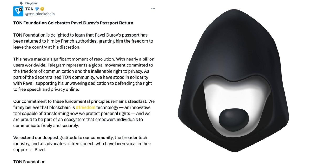 CEO Telegram - Pavel Durov rời Pháp đến Dubai khiến giá TON tăng 20% 4 Tweet của TON Foundation