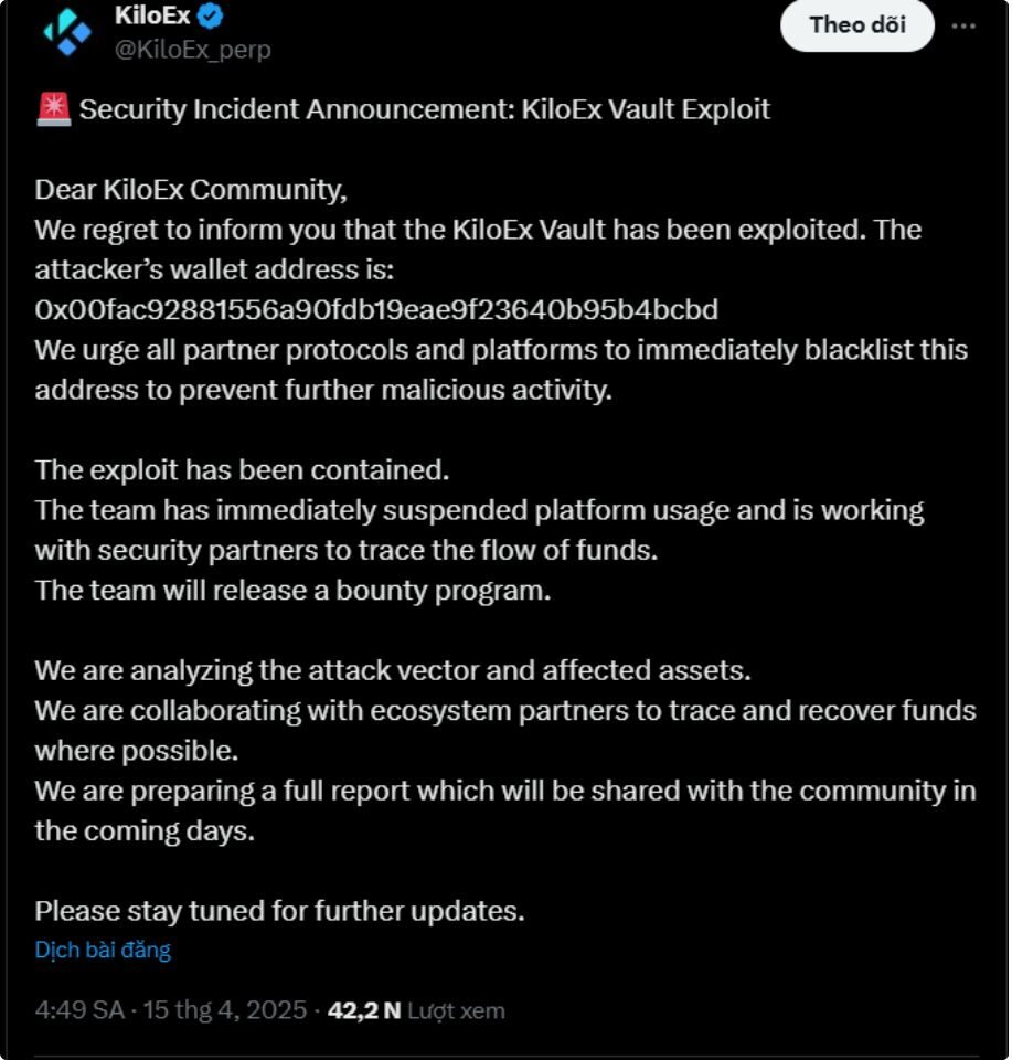 KiloEx (KILO) bị hack, buộc tạm dừng hoạt động 3 KiloEx 1