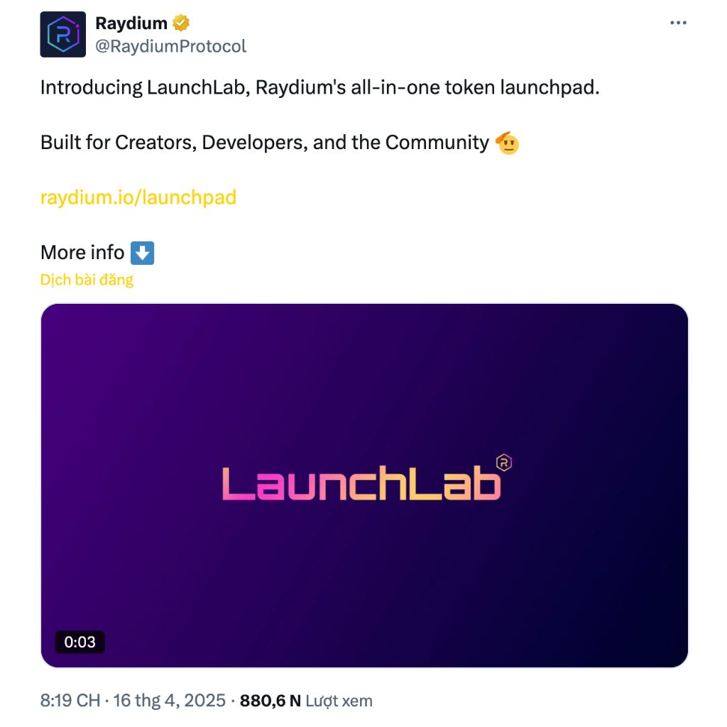 Raydium ra mắt LaunchLab, thách thức pump.fun và PumpSwap 2 Raydium ra mắt LaunchLab