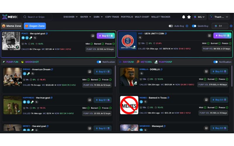 Săn Meme Coin mới với Alpha Leak Trend Radar và Đọc vị đám đông 2 Trend Radar: MevX Degen Zone