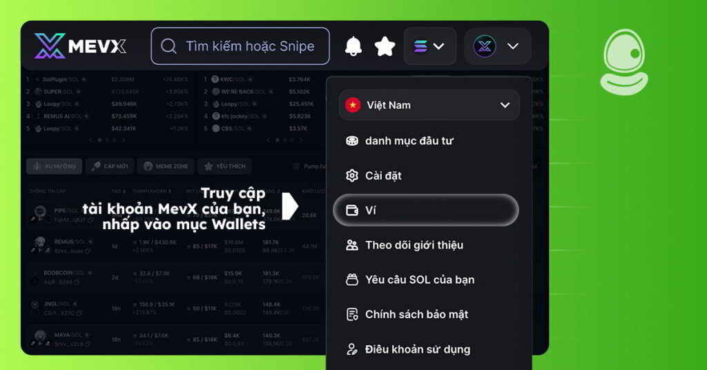 Hướng dẫn mua bán Meme Coin trên MevX 5 Nhập hoặc tạo ví mới