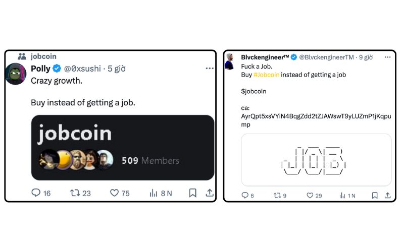 JOBCOIN - Memecoin nổi bật trên Solana với khẩu hiệu "mua JOBCOIN thay vì đi làm" 4 Hoạt đông quảng bá JOBCOIN trên X