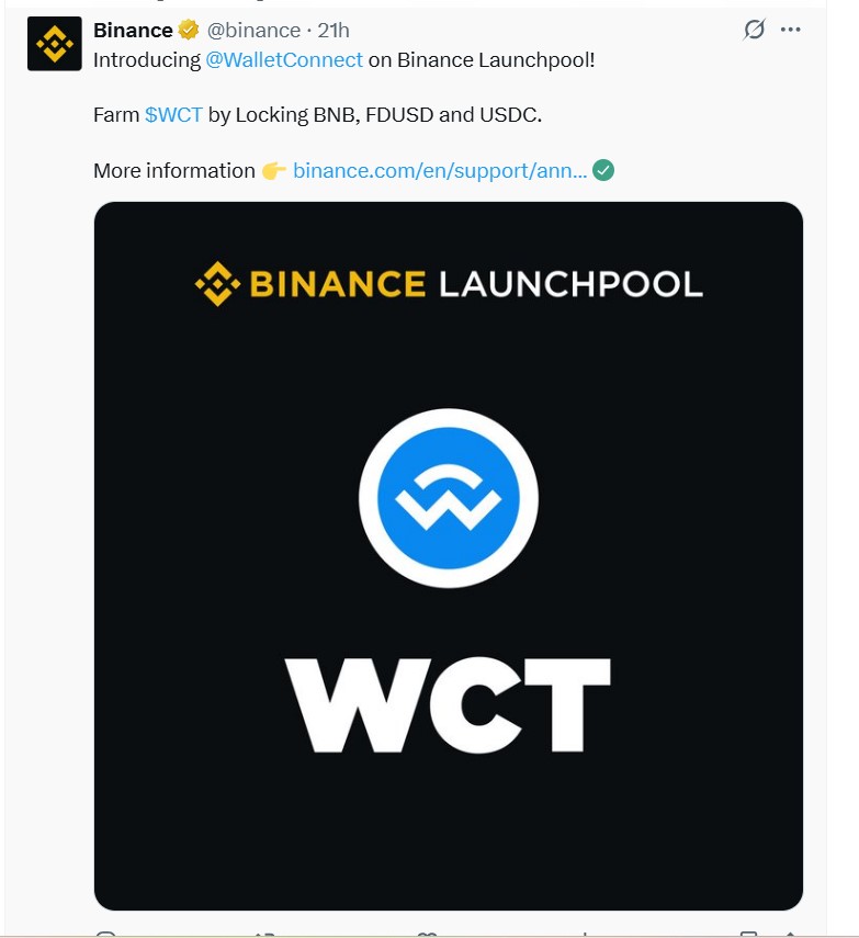 WalletConnect (WCT): Dự án thứ 67 trên Binance Launchpool có gì hot? 3 Banner thông báo WalletConnect (WCT) trên Binance Launchpool