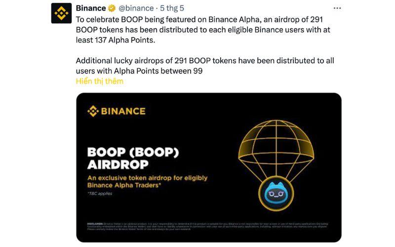 Daily Recap - 07/05/2025: CZ phủ nhận nhà sáng lập BOOP từng là CRO tại Binance, $LLJEFFY giảm xuống 4 triệu USD 2 Binance Alpha hỗ trợ Boop