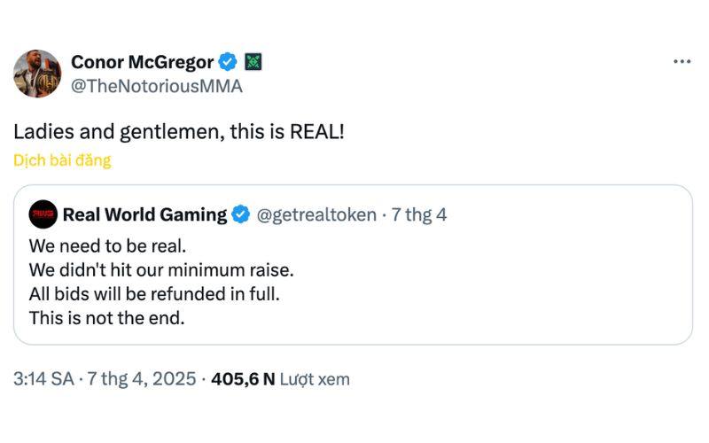 Conor McGregor tranh cử Tổng thống Ireland, đề xuất lập kho dự trữ Bitcoin 3 Dự án memecoin REAL