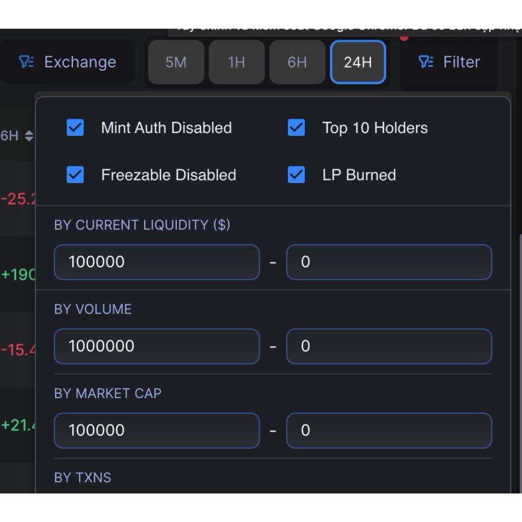 Cách lọc Coin với MevX: Bí quyết săn Meme Coin tiềm năng 2 Onchain Filters (MevX)