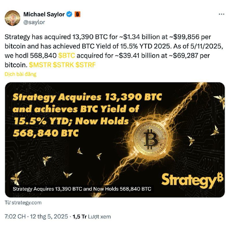 Strategy vừa gom thêm 1,34 tỷ USD Bitcoin: Tuần thứ 5 liên tục tích lũy BTC 2 Strategy mua thêm Bitcoin